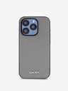 DKNY PU Leather Silver Metal Logo Magsafe Zadní Kryt pro iPhone 15 Pro Max Grey DKNY