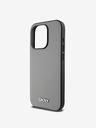DKNY PU Leather Silver Metal Logo Magsafe Zadní Kryt pro iPhone 15 Pro Max Grey DKNY