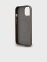 DKNY PU Leather Repeat Pattern Bottom Stripe MagSafe Zadní Kryt pro iPhone 15 Brown DKNY