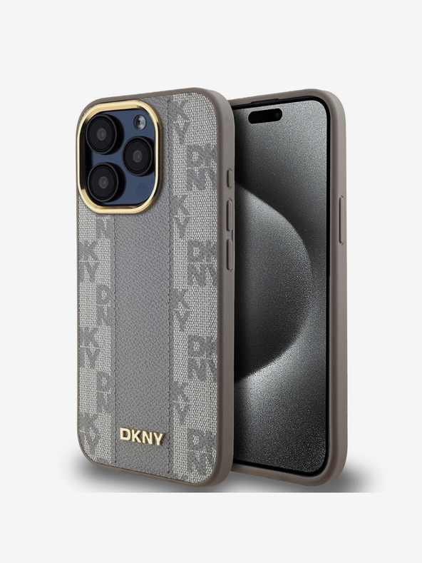 DKNY PU Leather Checkered Pattern Magsafe Zadní Kryt pro iPhone 15 Pro Max Beige DKNY