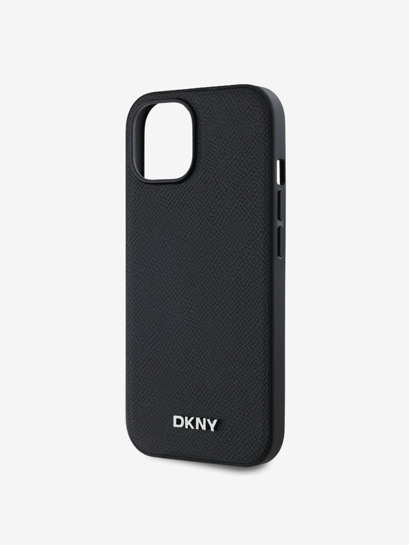 DKNY PU Leather Silver Metal Logo Magsafe Zadní Kryt pro iPhone 14 Black DKNY