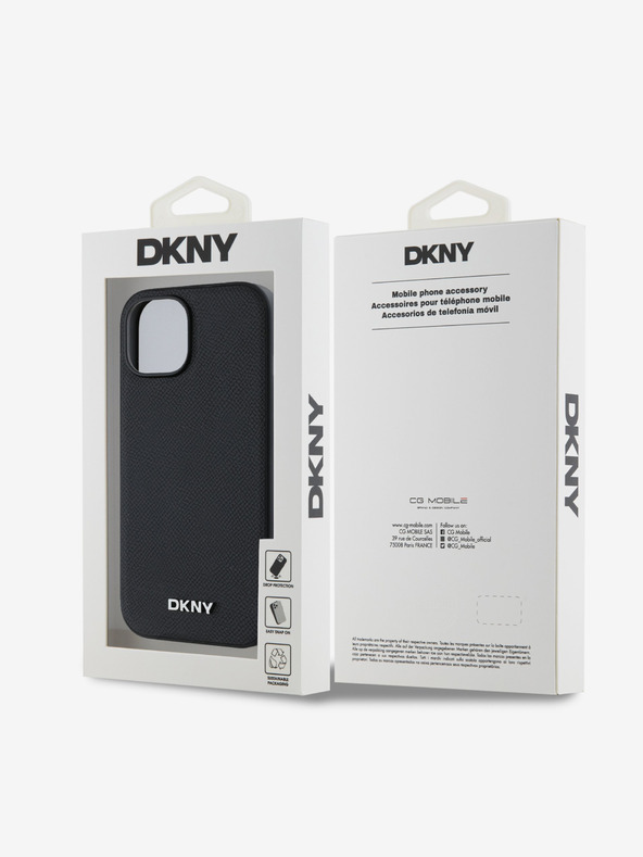 DKNY PU Leather Silver Metal Logo Magsafe Zadní Kryt pro iPhone 14 Black DKNY