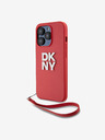 DKNY PU Leather Stack Logo Wrist Strap Zadní Kryt pro iPhone 14 Pro Red DKNY