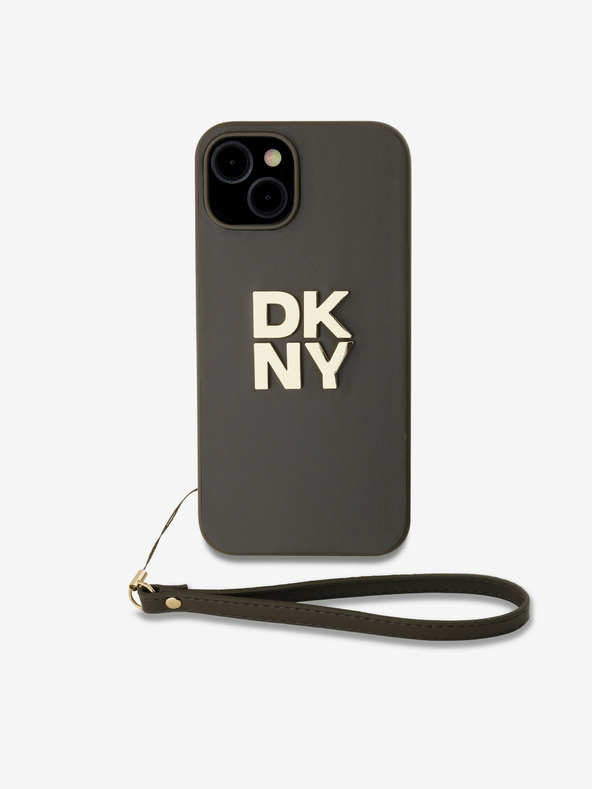 DKNY PU Leather Stack Logo Wrist Strap Zadní Kryt pro iPhone 13 Brown DKNY