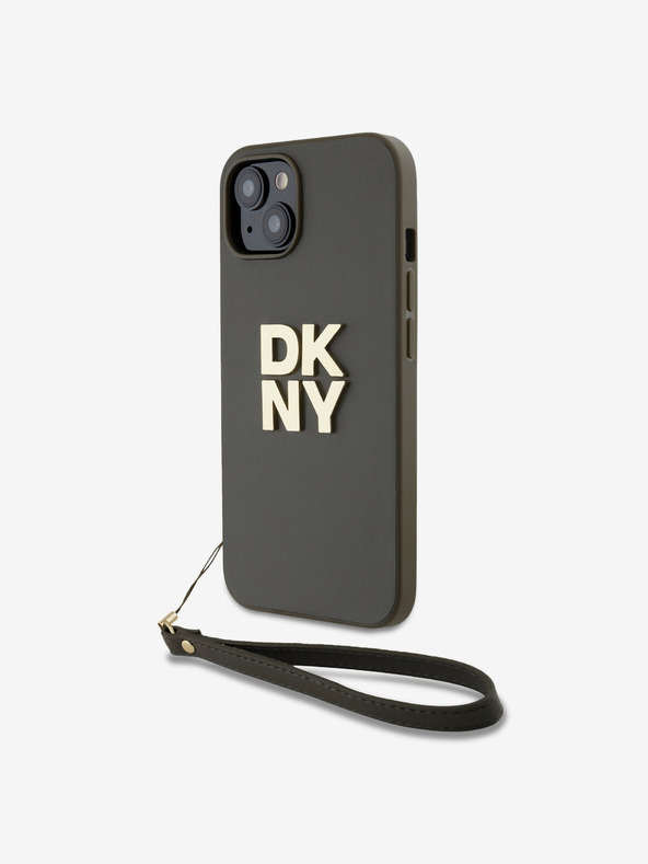 DKNY PU Leather Stack Logo Wrist Strap Zadní Kryt pro iPhone 13 Brown DKNY