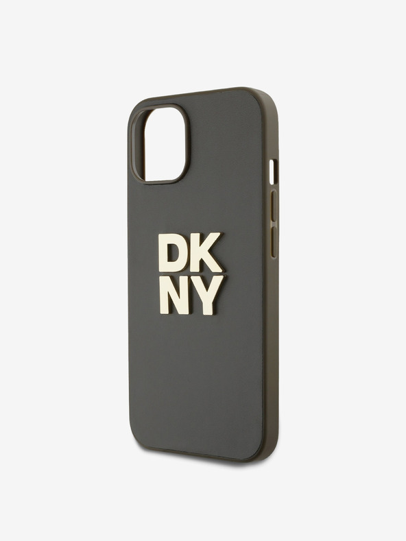 DKNY PU Leather Stack Logo Wrist Strap Zadní Kryt pro iPhone 13 Brown DKNY
