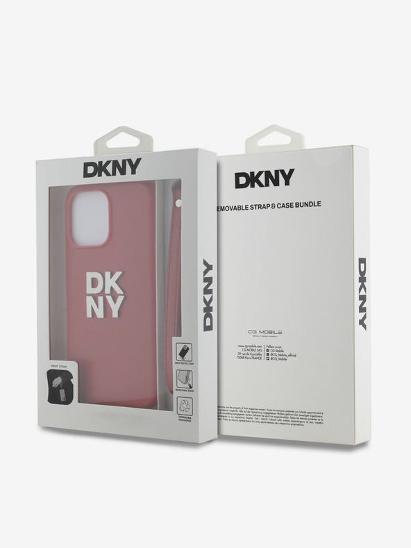 DKNY PU Leather Stack Logo Wrist Strap Zadní Kryt pro iPhone 15 Pro Red DKNY