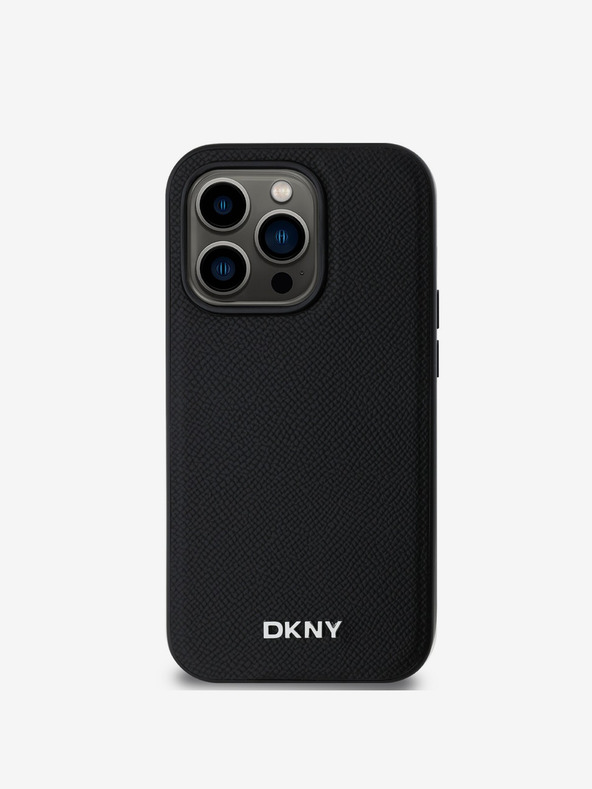 DKNY PU Leather Silver Metal Logo Magsafe Zadní Kryt pro iPhone 14 Pro Black DKNY