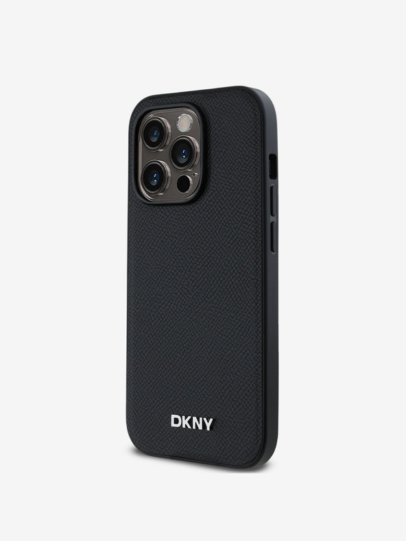 DKNY PU Leather Silver Metal Logo Magsafe Zadní Kryt pro iPhone 14 Pro Black DKNY