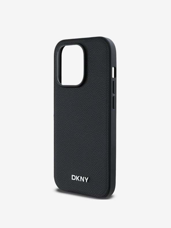 DKNY PU Leather Silver Metal Logo Magsafe Zadní Kryt pro iPhone 14 Pro Black DKNY