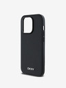 DKNY PU Leather Silver Metal Logo Magsafe Zadní Kryt pro iPhone 14 Pro Black DKNY