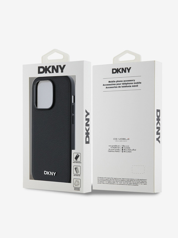 DKNY PU Leather Silver Metal Logo Magsafe Zadní Kryt pro iPhone 14 Pro Black DKNY