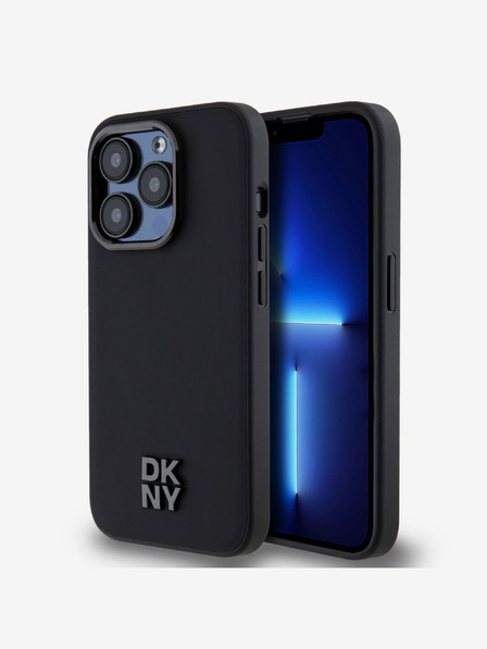 DKNY PU Leather Stack Logo Magsafe Zadní Kryt pro iPhone 15 Pro Max Black DKNY
