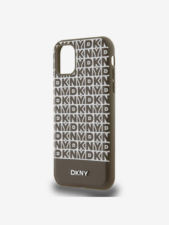 DKNY PU Leather Repeat Pattern Bottom Stripe MagSafe Zadní Kryt pro iPhone 11 Brown DKNY