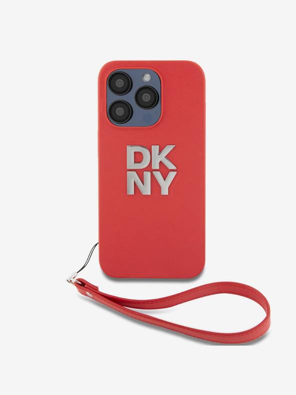 DKNY PU Leather Stack Logo Wrist Strap Zadní Kryt pro iPhone 15 Pro Max Red DKNY