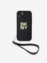 DKNY PU Leather Stack Logo Wrist Strap Zadní Kryt pro iPhone 13 Black DKNY