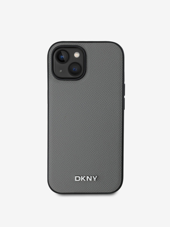 DKNY PU Leather Silver Metal Logo Magsafe Zadní Kryt pro iPhone 14 Grey DKNY