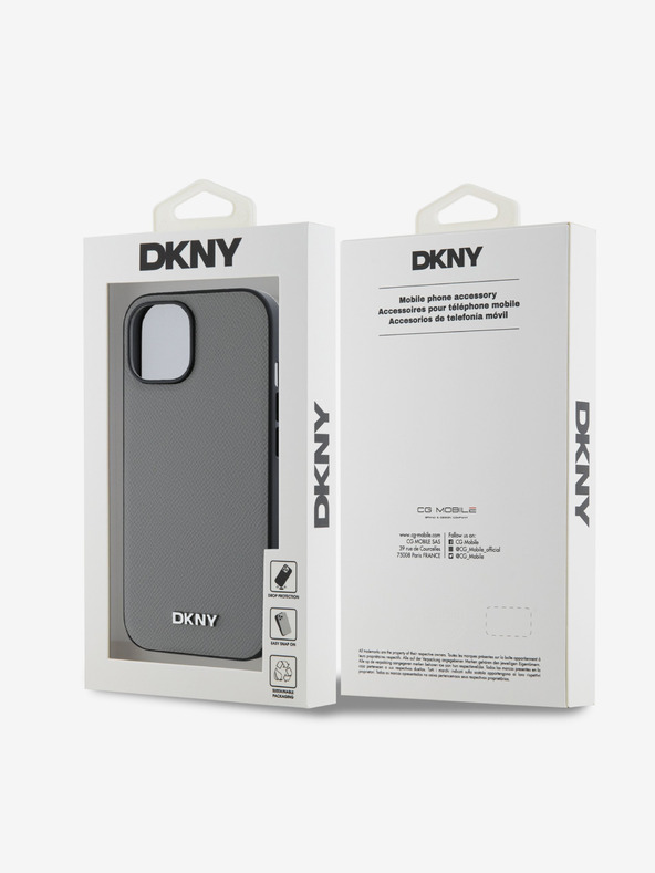 DKNY PU Leather Silver Metal Logo Magsafe Zadní Kryt pro iPhone 14 Grey DKNY