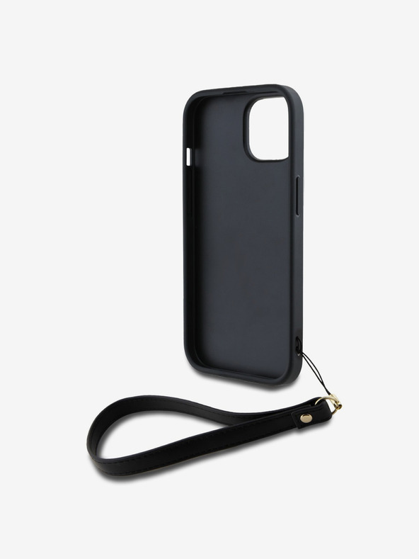 DKNY PU Leather Stack Logo Wrist Strap Zadní Kryt pro iPhone 14 Black DKNY