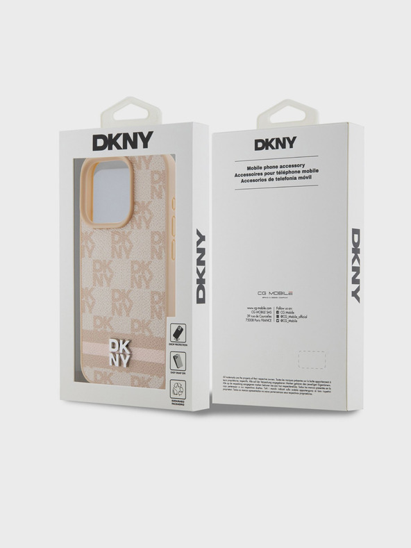 DKNY PU Leather Checkered Pattern and Stripe Zadní Kryt pro iPhone 14 Pro Max Pink DKNY
