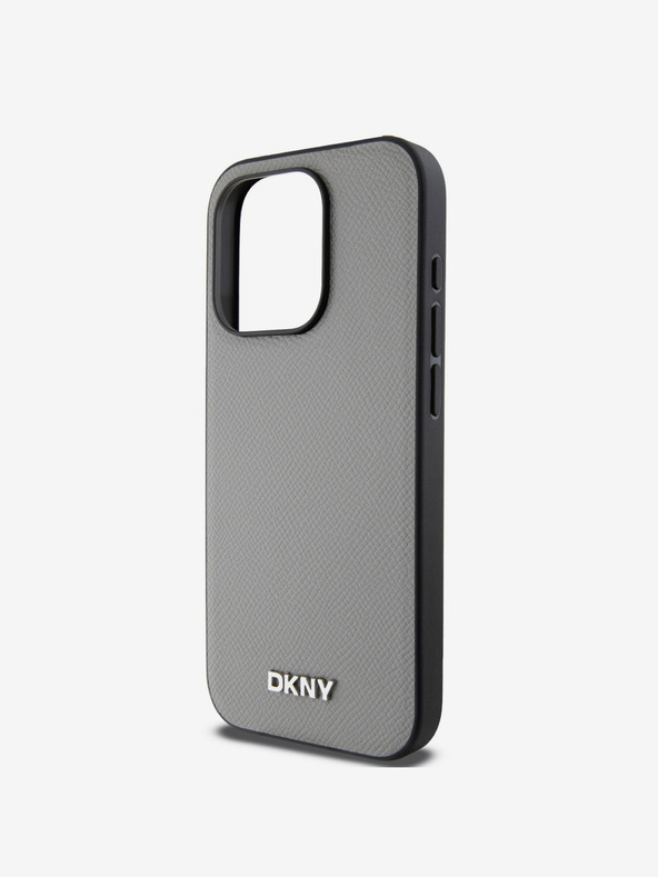 DKNY PU Leather Silver Metal Logo Magsafe Zadní Kryt pro iPhone 14 Pro Max Grey DKNY