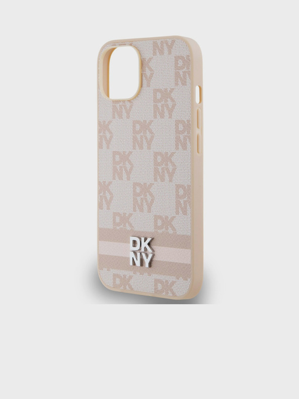 DKNY PU Leather Checkered Pattern and Stripe Zadní Kryt pro iPhone 15 Pink DKNY