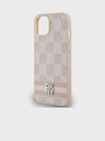DKNY PU Leather Checkered Pattern and Stripe Zadní Kryt pro iPhone 15 Pink DKNY