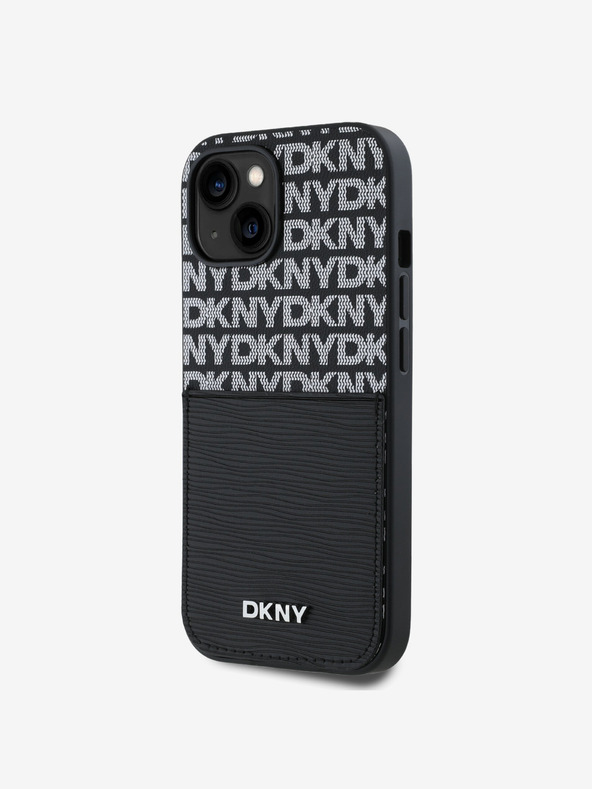 DKNY PU Leather Repeat Pattern Card Pocket Zadní Kryt pro iPhone 15 Black DKNY