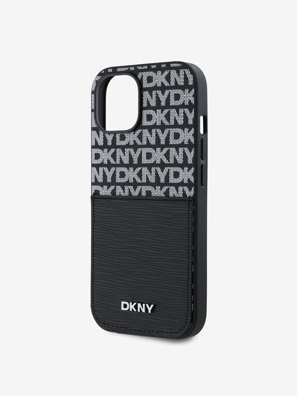 DKNY PU Leather Repeat Pattern Card Pocket Zadní Kryt pro iPhone 15 Black DKNY
