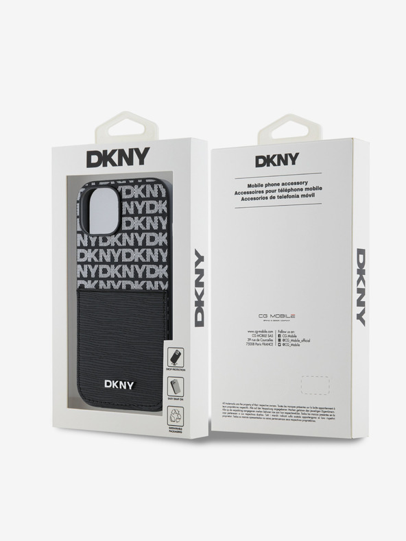 DKNY PU Leather Repeat Pattern Card Pocket Zadní Kryt pro iPhone 15 Black DKNY