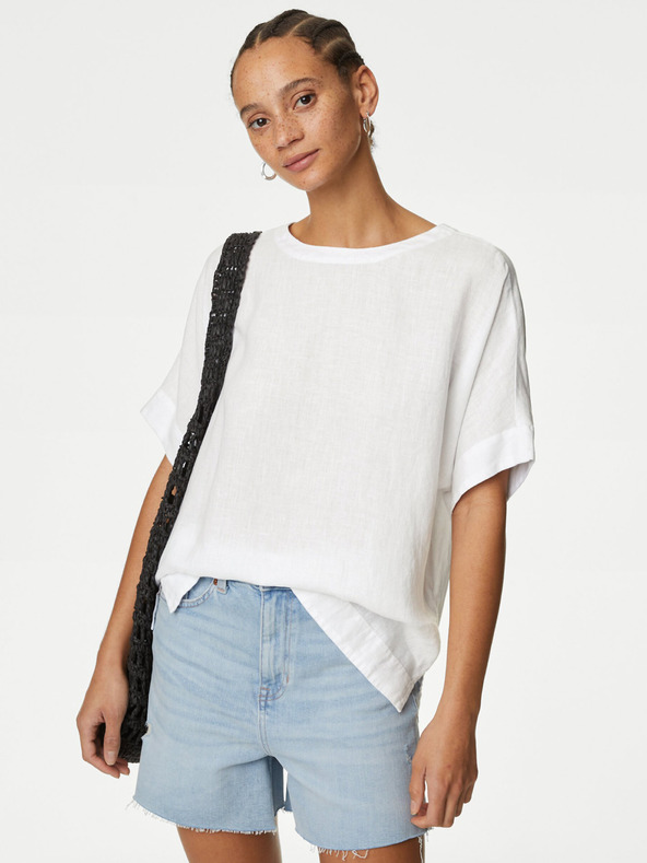 Marks & Spencer Bílá dámská lněná halenka Marks & Spencer