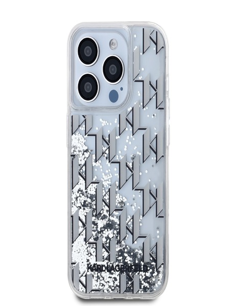 Karl Lagerfeld Liquid Glitter Monogram Gradient Zadní Kryt pro iPhone 15 Pro White Karl Lagerfeld