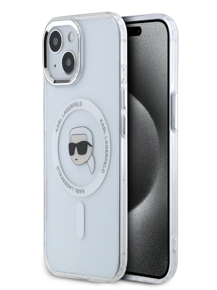 Karl Lagerfeld Karl Lagerfeld IML Karl Head Metal Frame MagSafe Zadní Kryt pro iPhone 15 Transparent