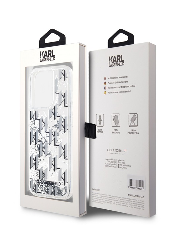 Karl Lagerfeld Liquid Glitter Monogram Gradient Zadní Kryt pro iPhone 15 Pro Max White Karl Lagerfeld