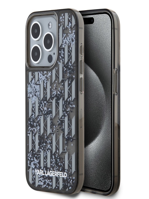 Karl Lagerfeld Liquid Glitter Monogram Gradient Zadní Kryt pro iPhone 15 Pro Max Black Karl Lagerfeld