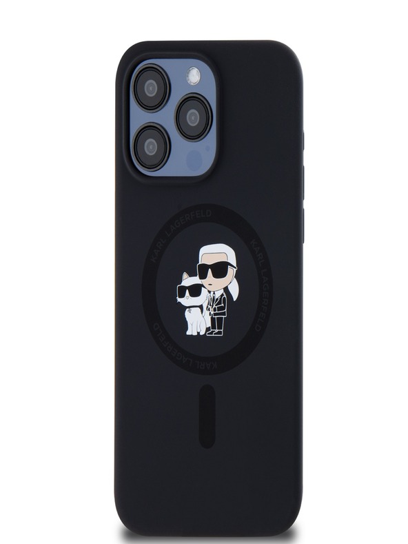 Karl Lagerfeld Liquid Silicone Karl and Choupette Magsafe Zadní Kryt pro iPhone 15 Pro Max Black Karl Lagerfeld