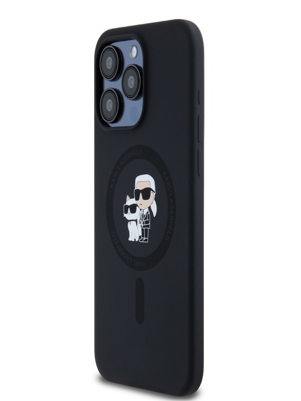 Karl Lagerfeld Liquid Silicone Karl and Choupette Magsafe Zadní Kryt pro iPhone 15 Pro Max Black Karl Lagerfeld