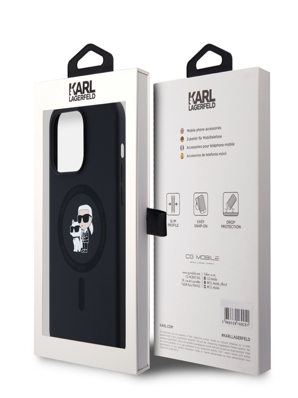Karl Lagerfeld Liquid Silicone Karl and Choupette Magsafe Zadní Kryt pro iPhone 15 Pro Max Black Karl Lagerfeld
