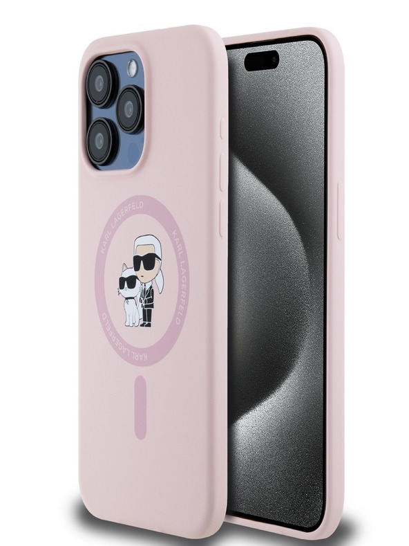 Karl Lagerfeld Liquid Silicone Karl and Choupette Magsafe Zadní Kryt pro iPhone 14 Pro Max Pink Karl Lagerfeld