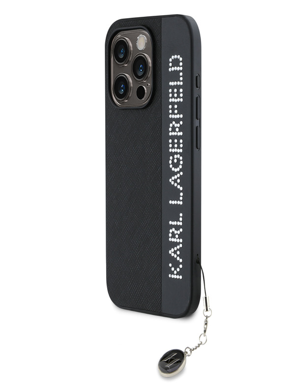 Karl Lagerfeld Karl Lagerfeld PU Saffiano Rhinestone Charm Zadní Kryt pro iPhone 15 Pro Black