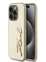 Karl Lagerfeld Wrinkled PU Signature Logo Zadní Kryt pro iPhone 15 Pro Gold Karl Lagerfeld