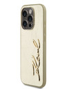 Karl Lagerfeld Wrinkled PU Signature Logo Zadní Kryt pro iPhone 15 Pro Gold Karl Lagerfeld
