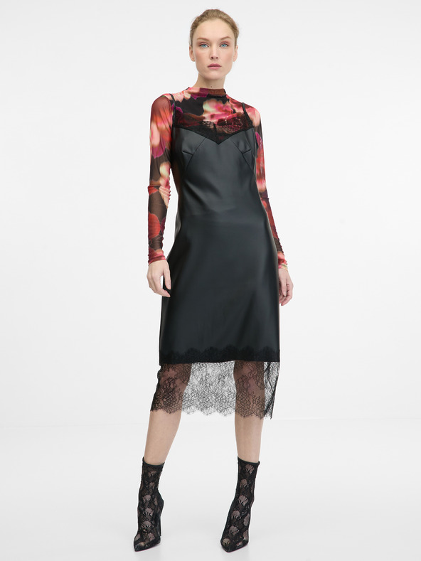 Orsay Černé dámské koženkové midi šaty ORSAY