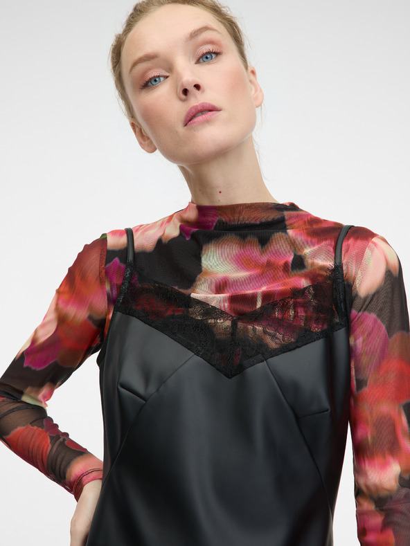 Orsay Černé dámské koženkové midi šaty ORSAY