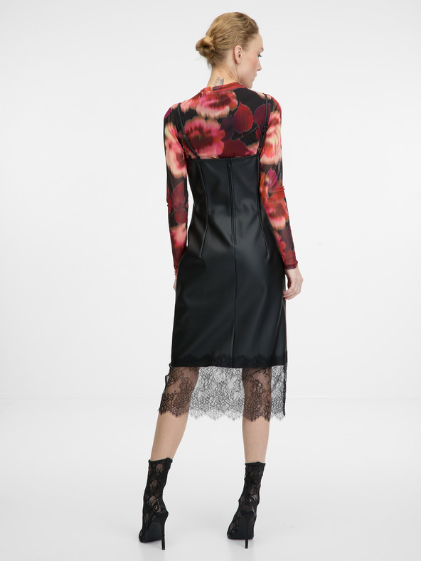 Orsay Černé dámské koženkové midi šaty ORSAY