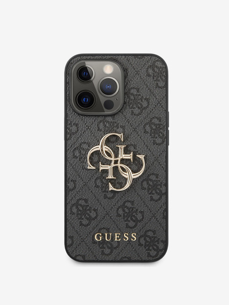 Guess PU 4G Metal Logo Zadní Kryt pro iPhone 13 Pro Grey Obal na telefon