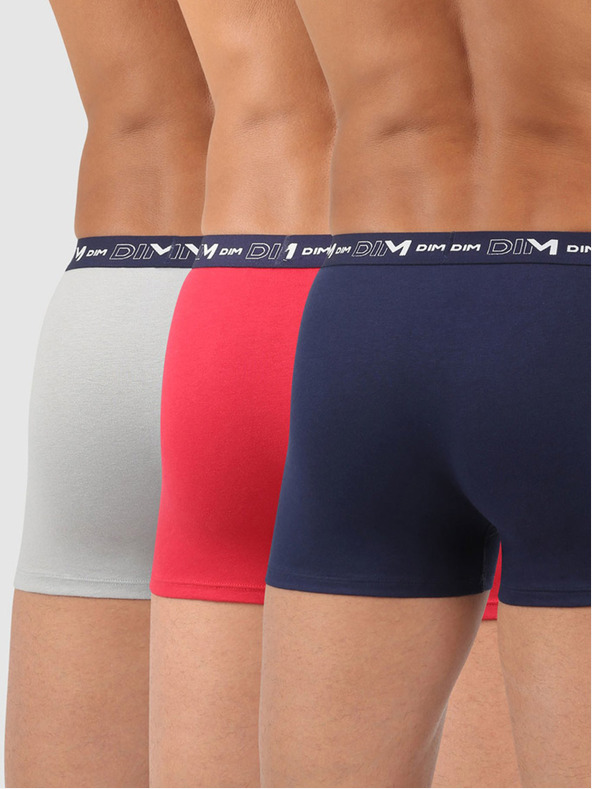 DIM Sada tří pánských boxerek v tmavě modré, červené a světle šedé barvě Dim COTTON STRETCH BOXER