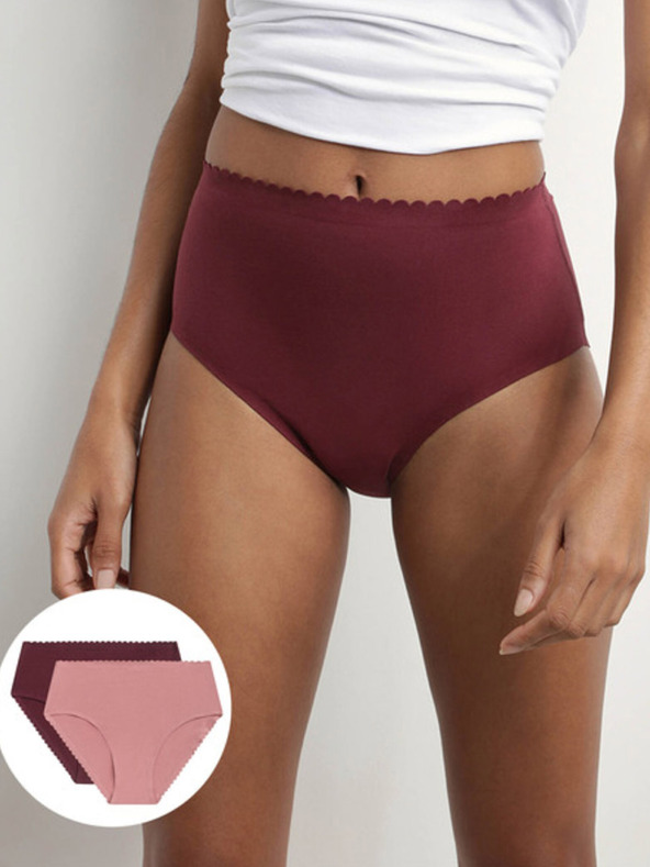 DIM Sada dvou dámských kalhotek ve vínové a růžové barvě DIM Body touch highwaist brief