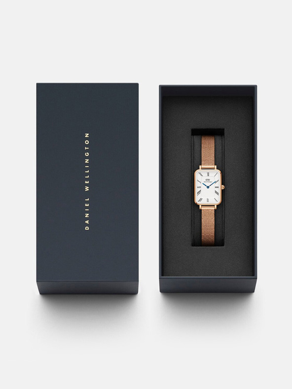 Daniel Wellington Růžovo-zlaté dámské hodinky Daniel Wellington mesh Quadro Melrose