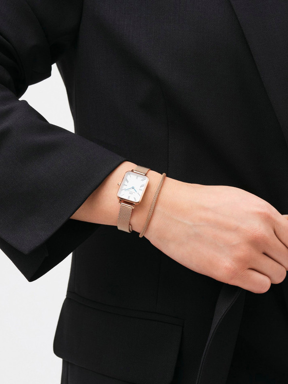 Daniel Wellington Růžovo-zlaté dámské hodinky Daniel Wellington mesh Quadro Melrose
